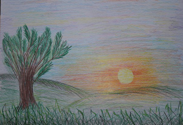 Рисунок детский закат солнца фото