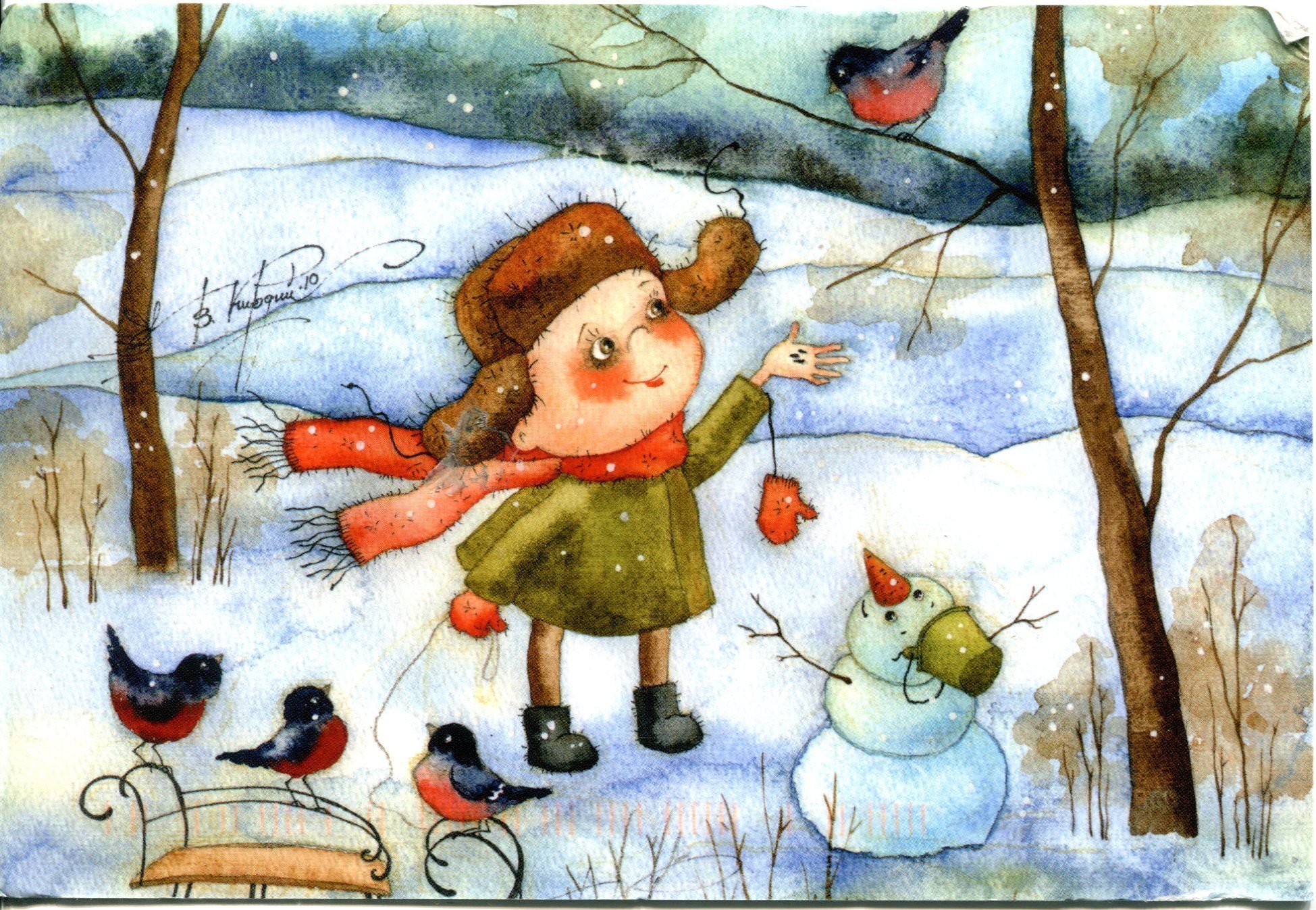 Рисунок детский зима фото