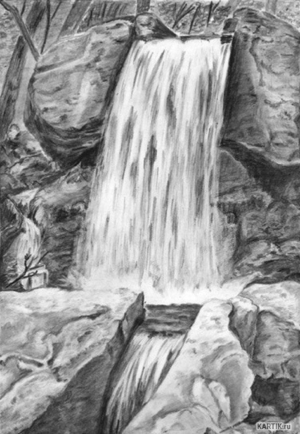 Рисунок эскиз водопад фото