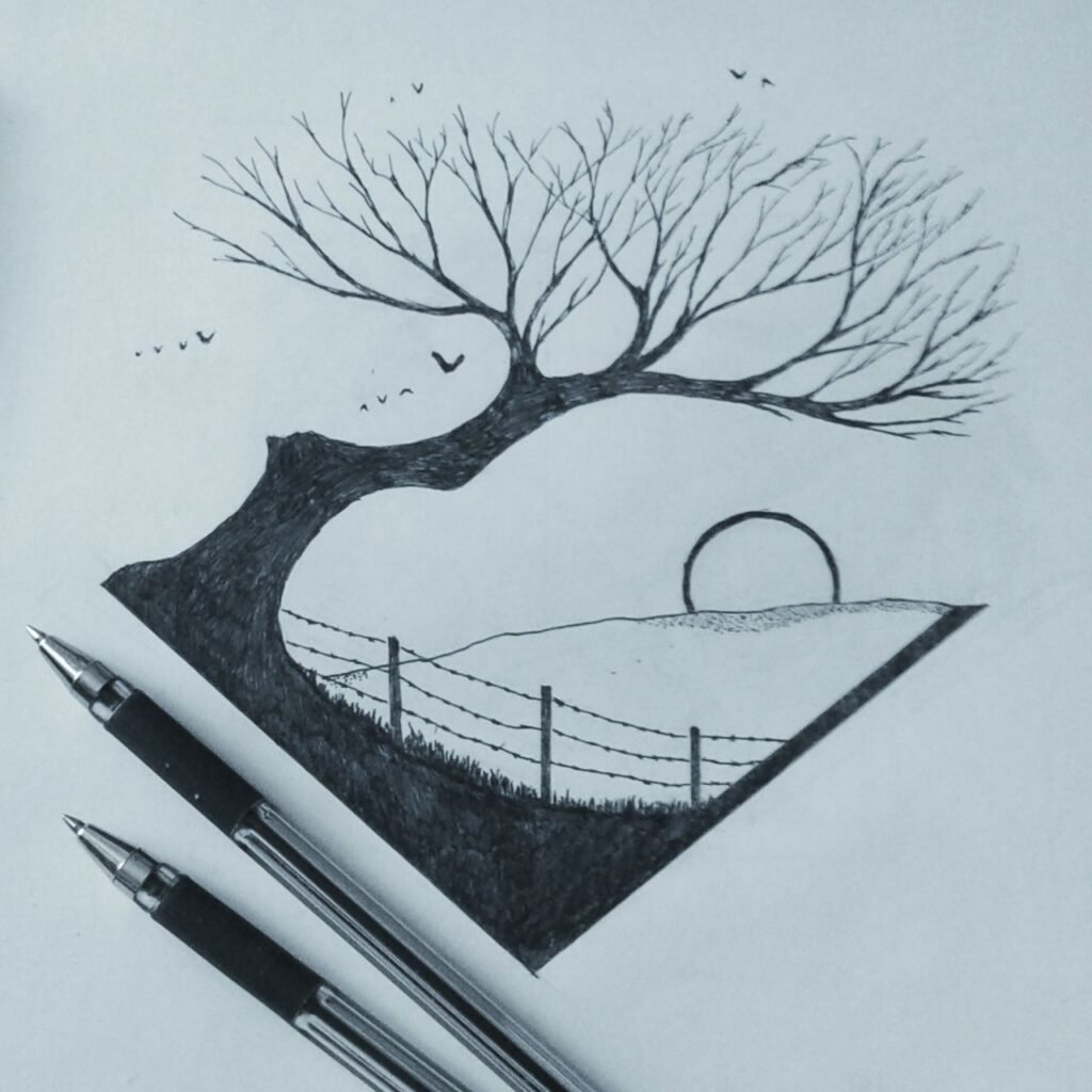 Рисунок гелевой черной ручкой для начинающих легкие и красивые фото