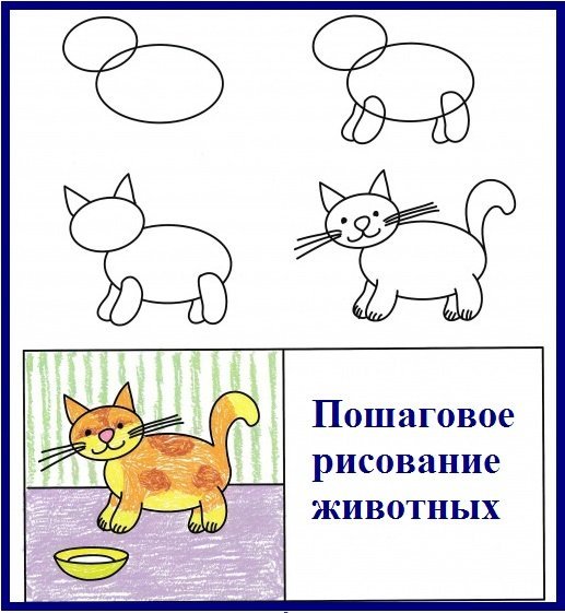 Рисунок кошки для детей карандашом поэтапно легко фото