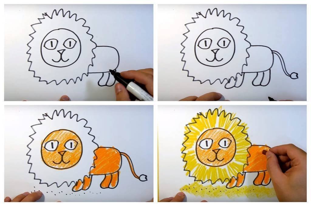 Рисунок лев поэтапно для детей фото