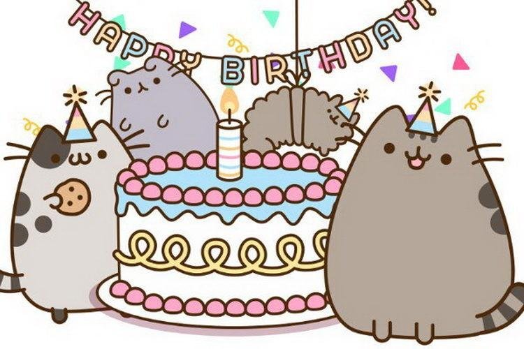 Рисунок на день рождения кот с тортом фото