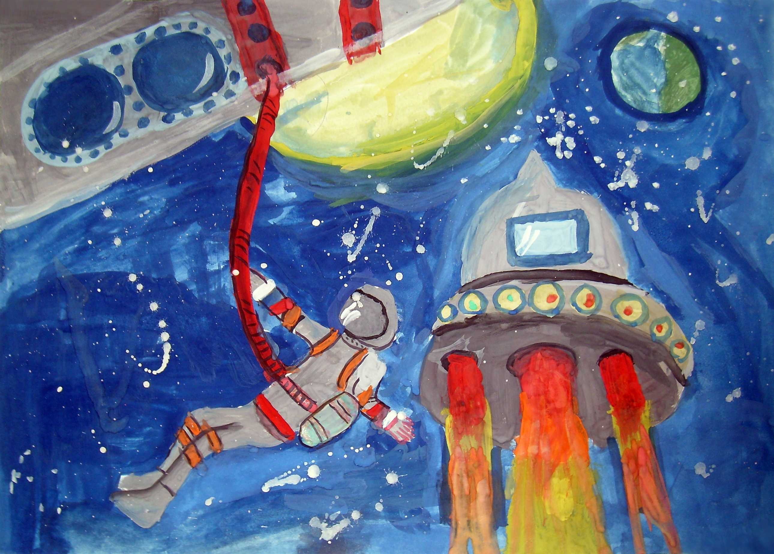 Рисунок на космонавтики тему фото