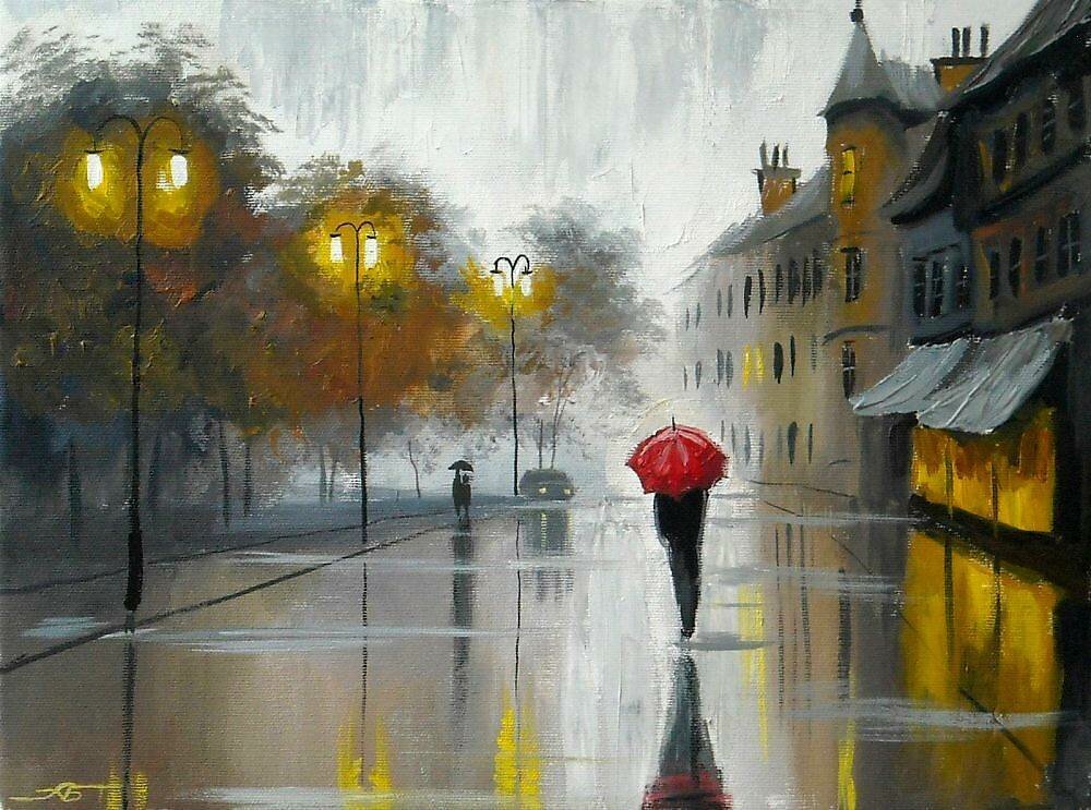 Рисунок на тему дождь в городе фото