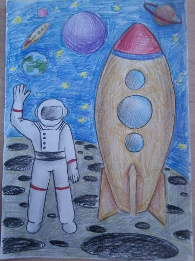 Рисунок на тему космонавтики простым карандашом фото