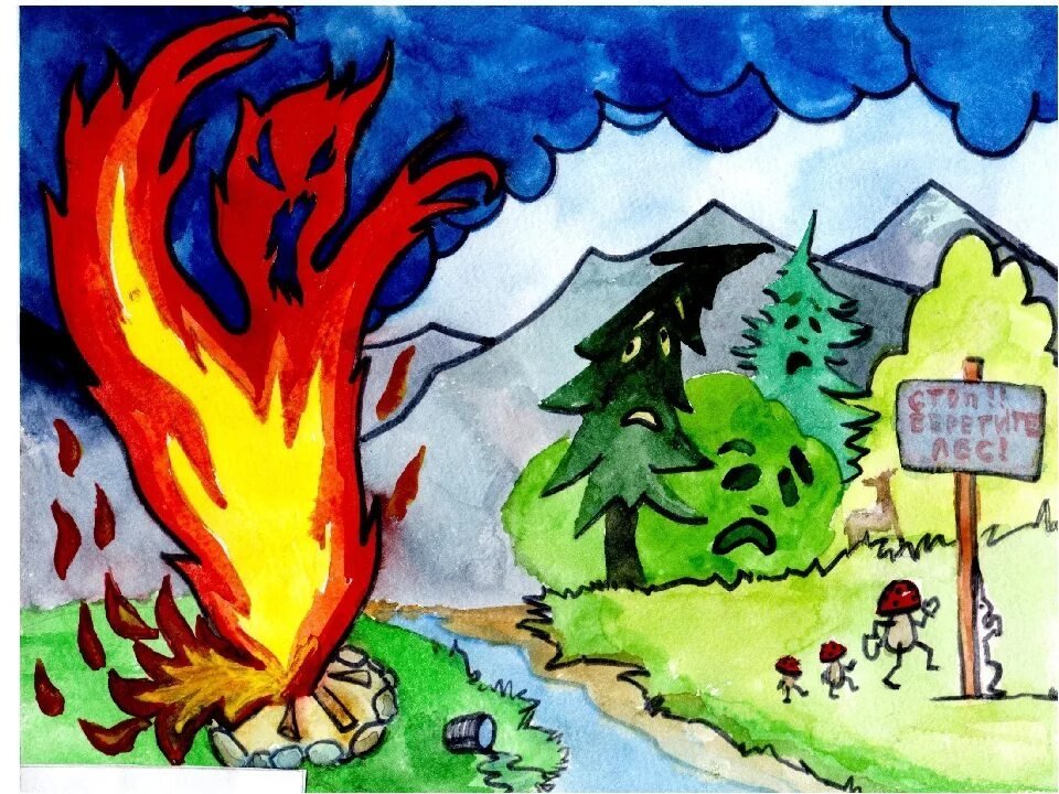 Рисунок на тему лесные пожары фото