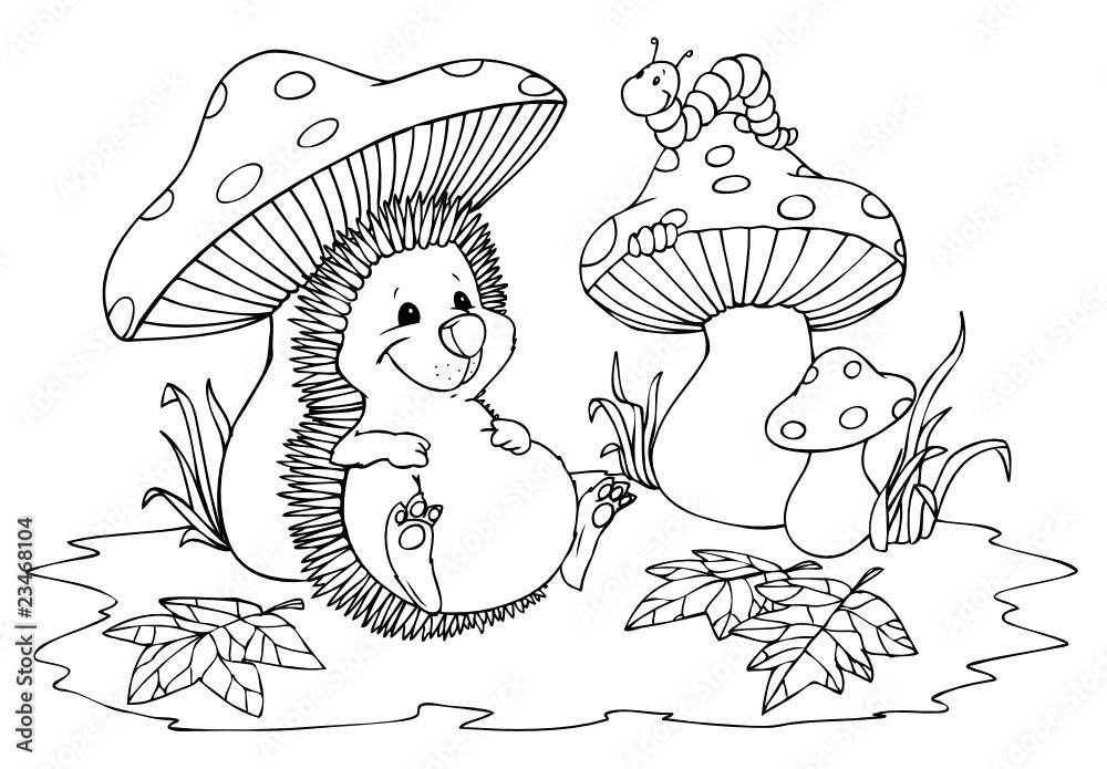 Рисунок на тему осень ежик с грибами фото