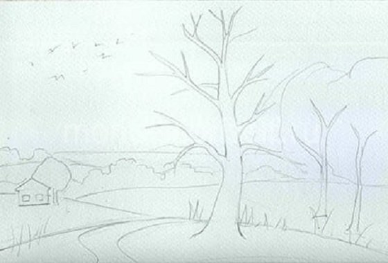 Рисунок на тему пейзаж карандашом легкий фото