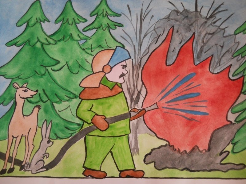 Рисунок на тему пожарная безопасность в лесу фото