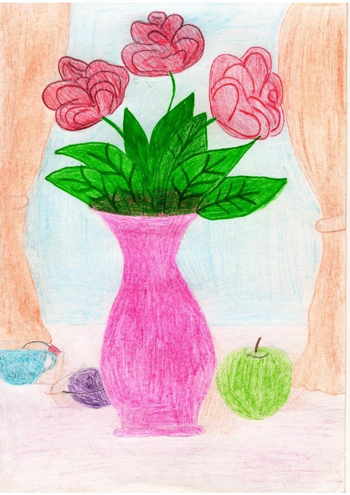 Рисунок на тему цветы в вазе фото