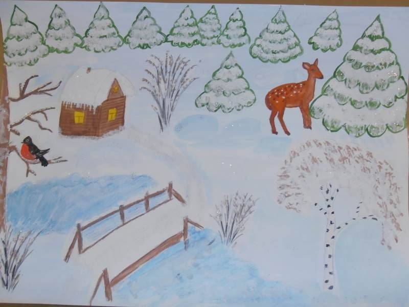Рисунок на тему в зимнем лесу легкий фото