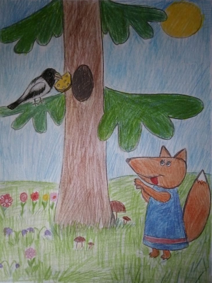 Рисунок на тему ворона и лисица фото
