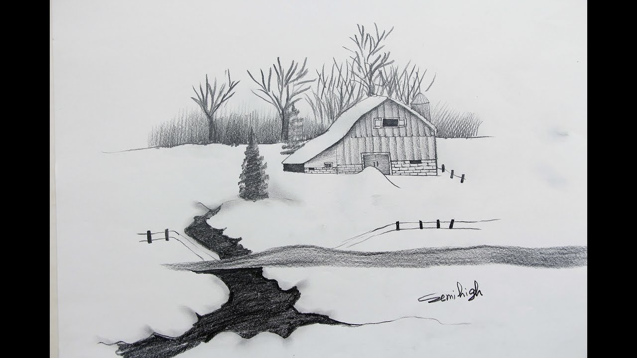 Рисунок на тему зима простым карандашом фото