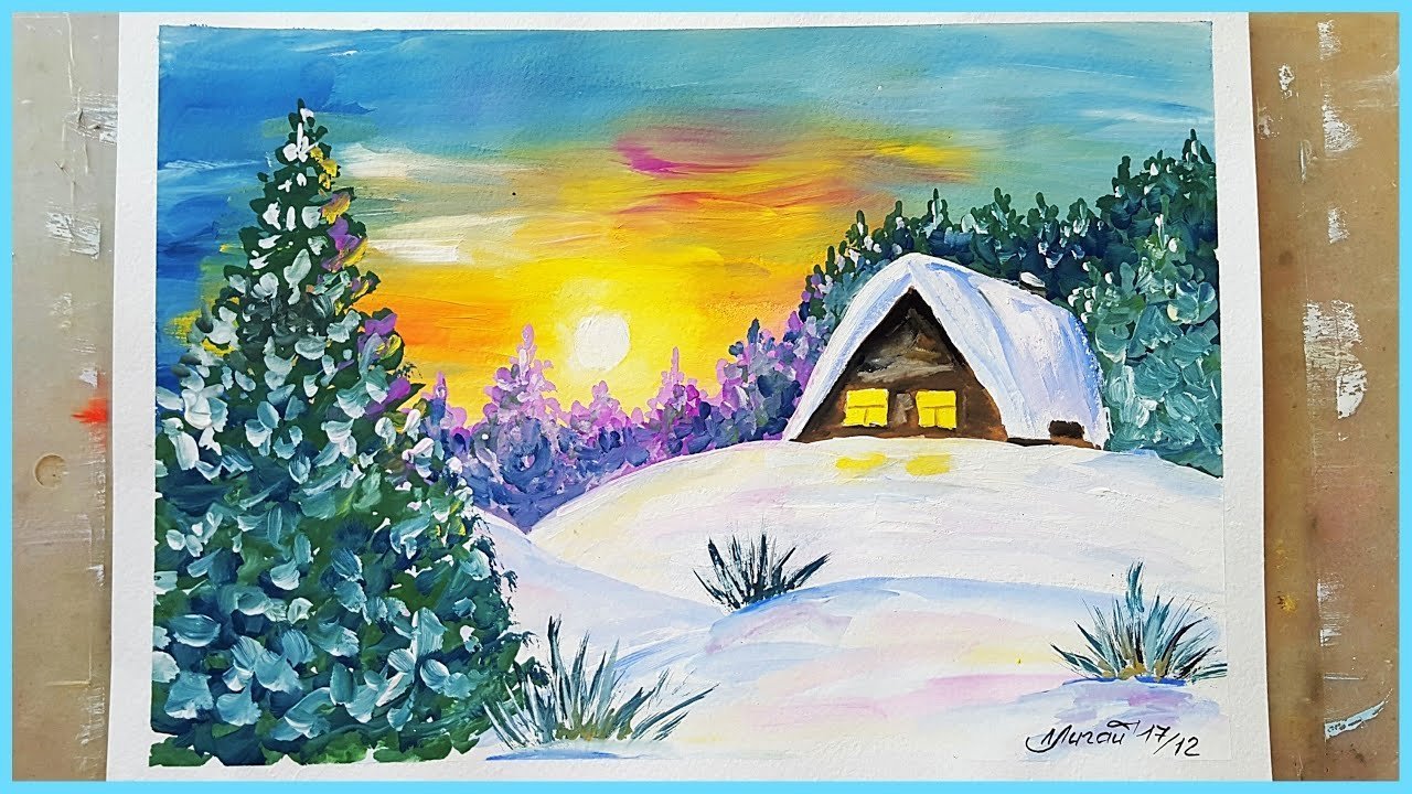 Рисунок на тему зимний пейзаж легкий фото