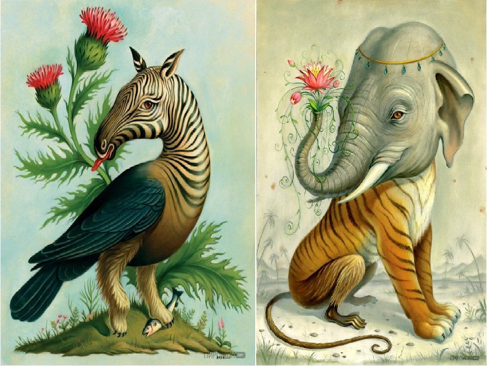 Рисунок нескольких животных в одном фото