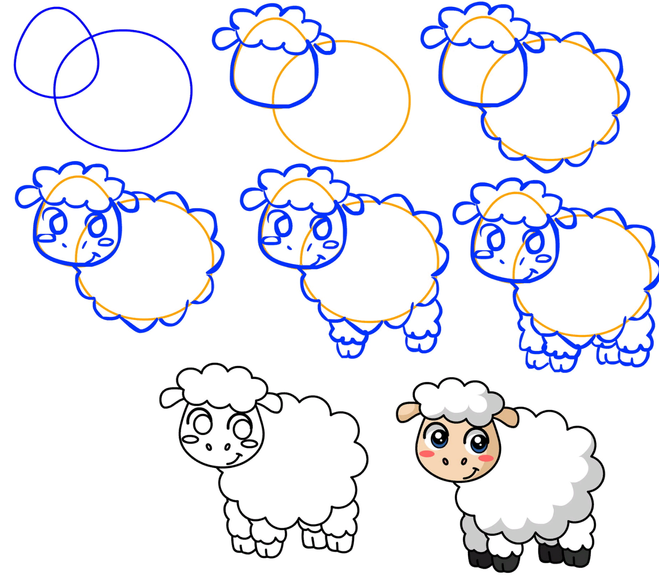 Рисунок овцы поэтапно фото