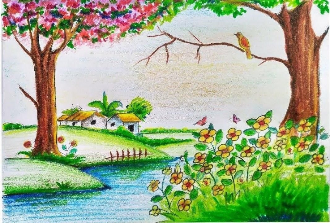 Рисунок пейзаж легкий детский сад фото