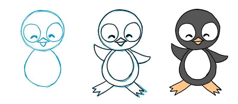 Рисунок пингвина для детей карандашом поэтапно легко для начинающих фото