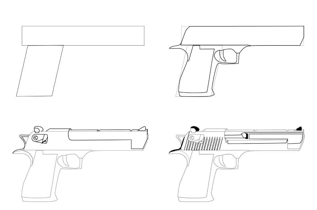 Рисунок пистолета поэтапно фото