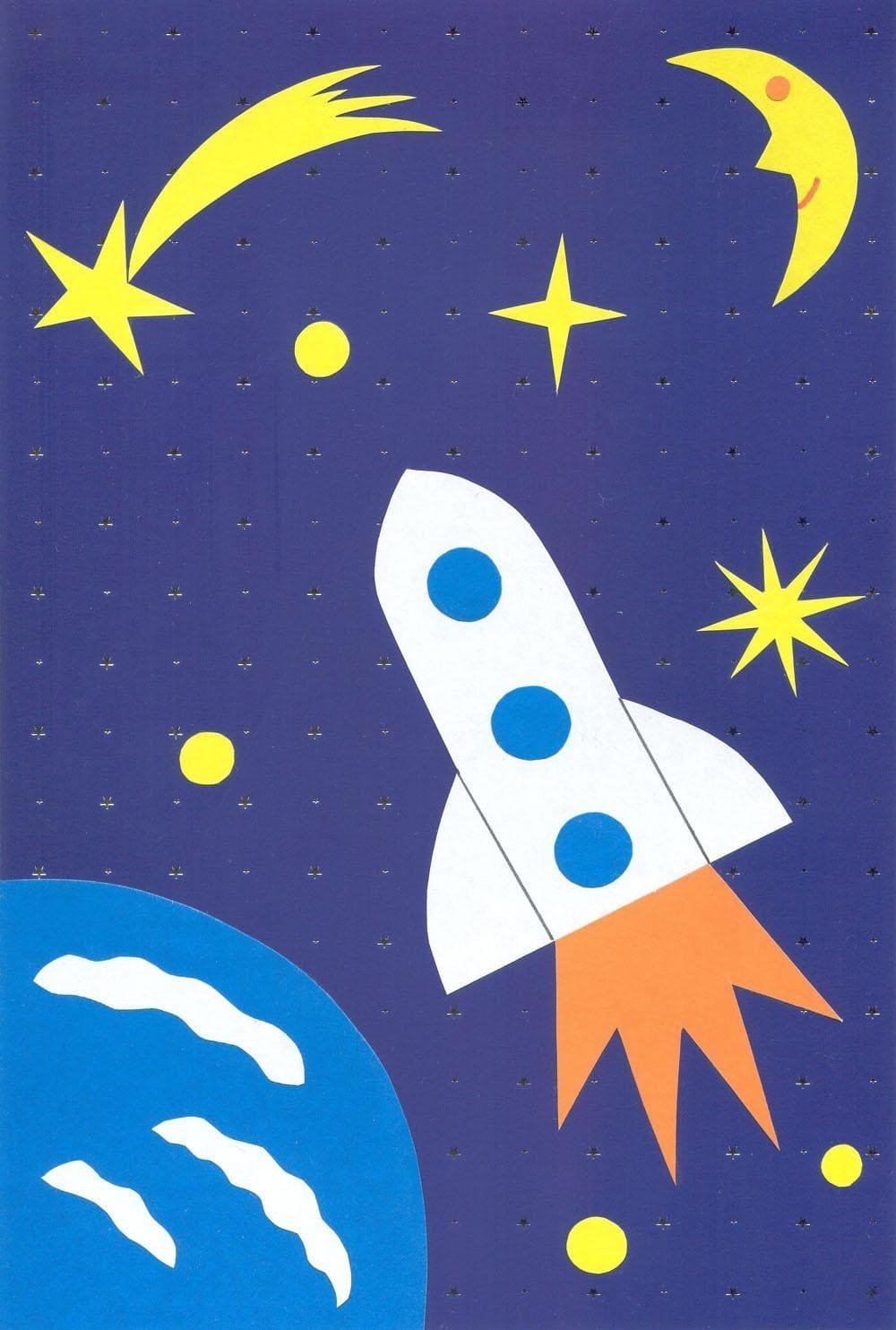 Рисунок ракета в космосе детский фото
