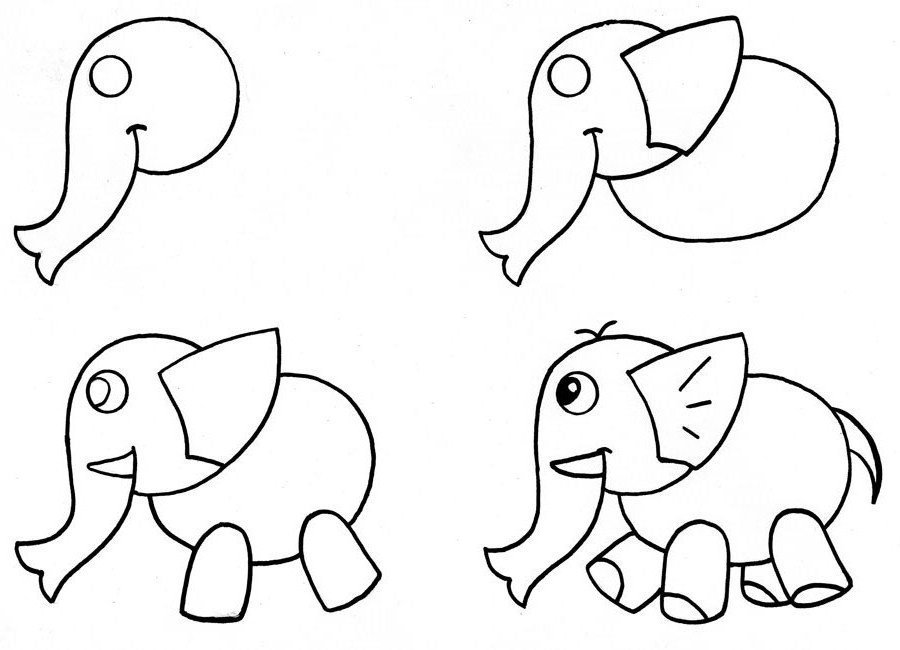 Рисунок слона для детей карандашом поэтапно легко фото