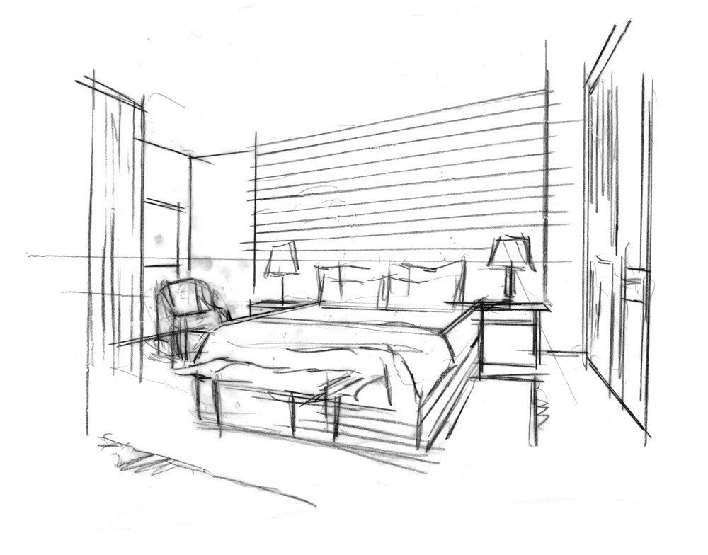 Рисунок спальня эскиз фото