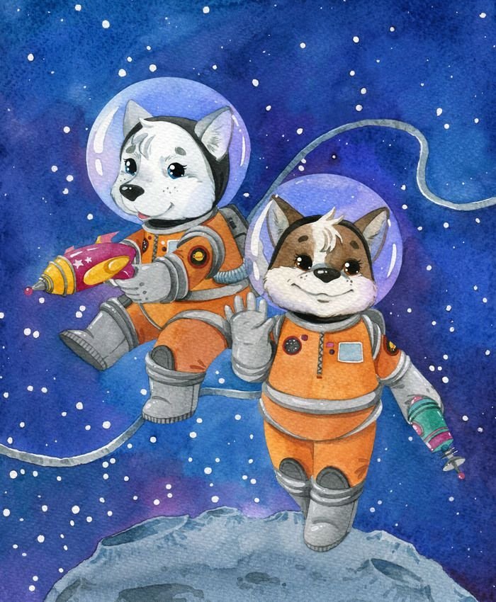 Рисунок животные в космосе для детей фото