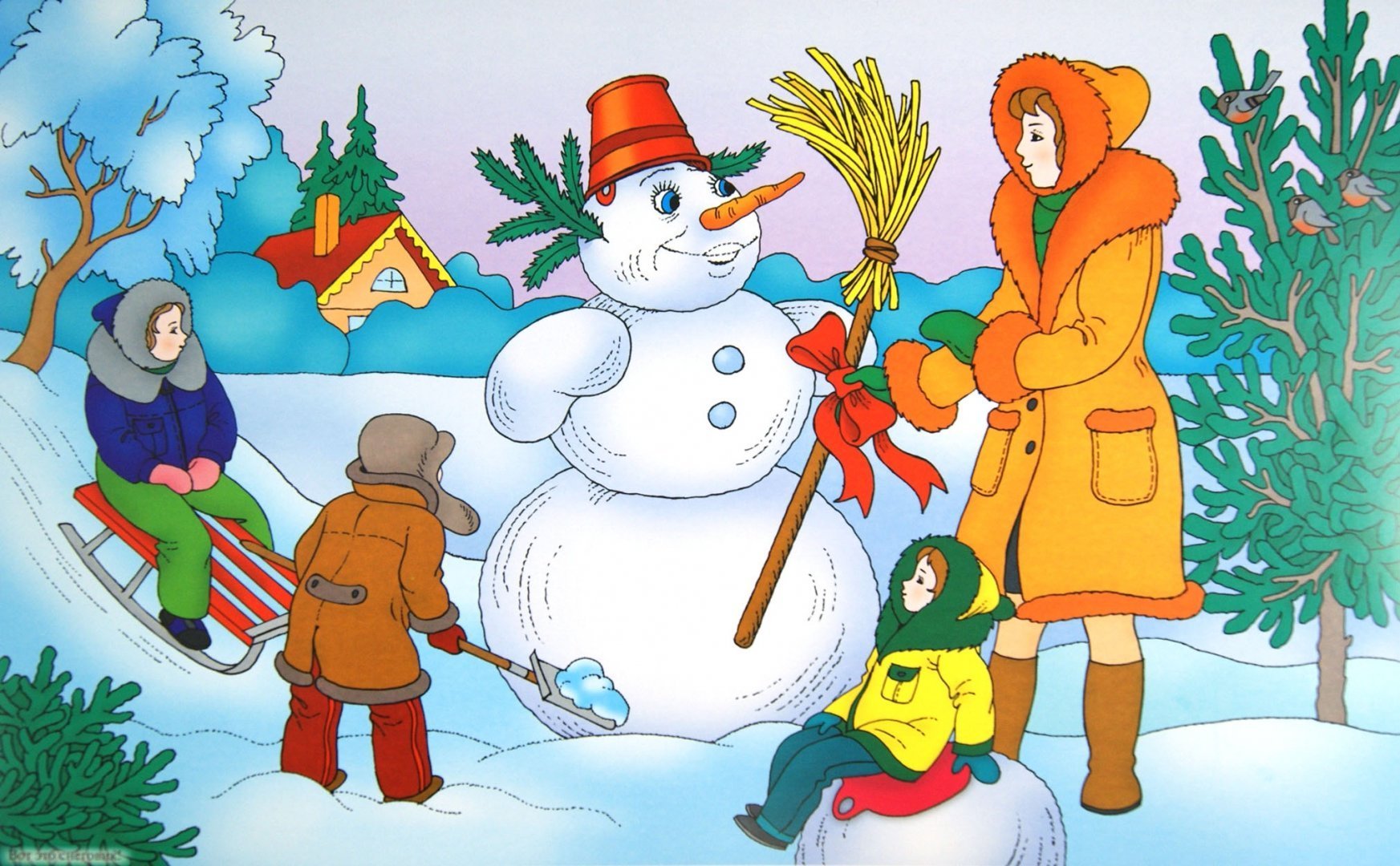 Рисунок зима для детей в детском саду фото