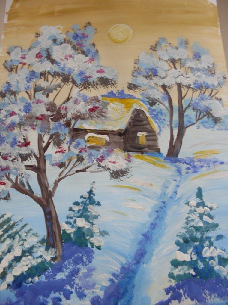 Рисунок зимний пейзаж детский рисунок фото