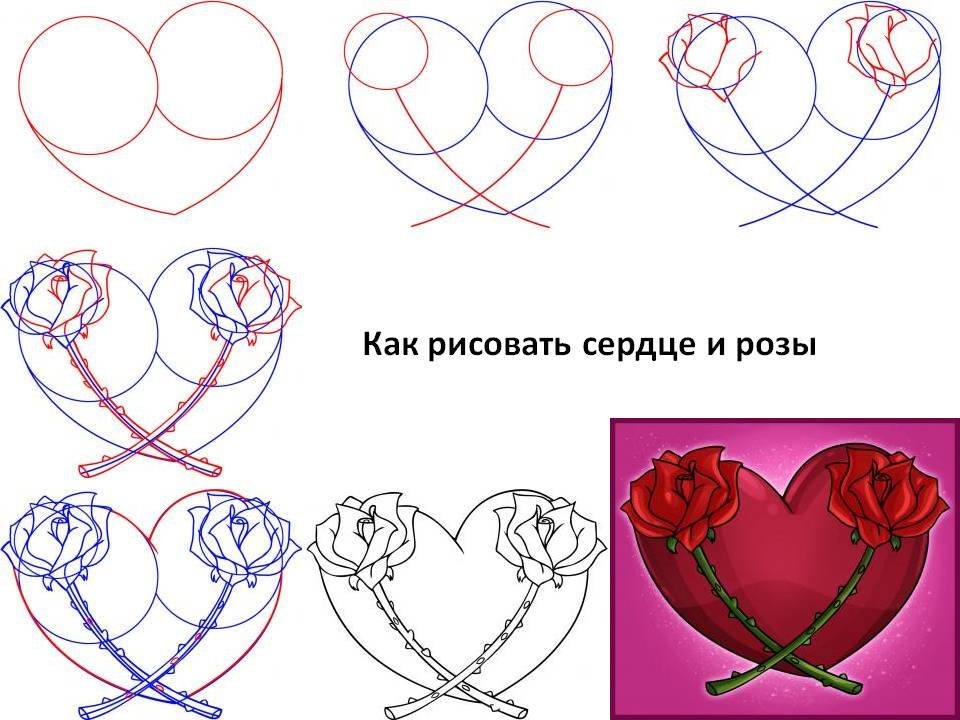 Роза из сердца рисунок поэтапно фото