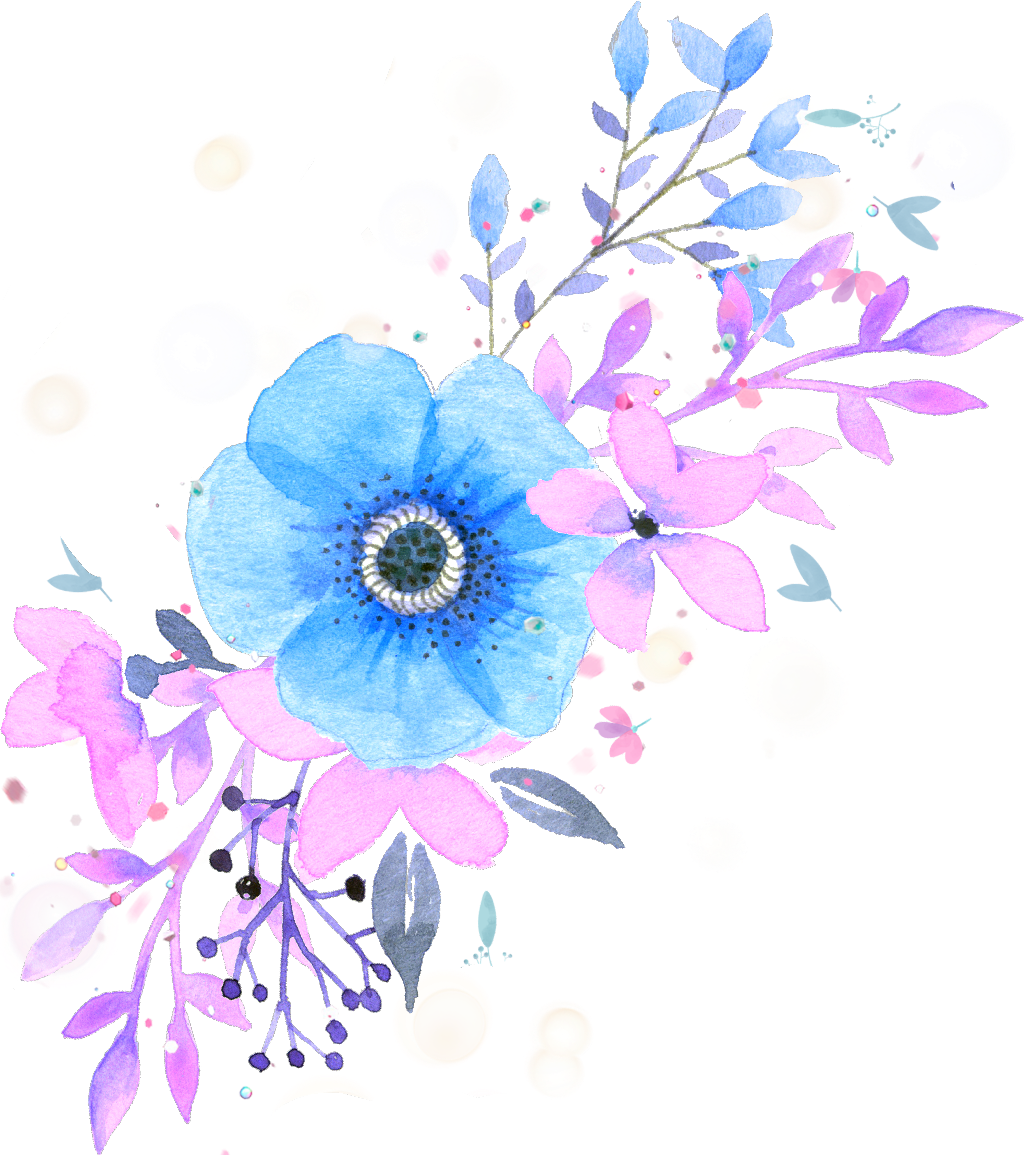 Синие акварельные цветы на прозрачном фоне фото