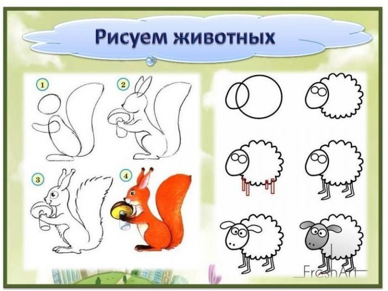 Схемы рисунков животных для детей фото