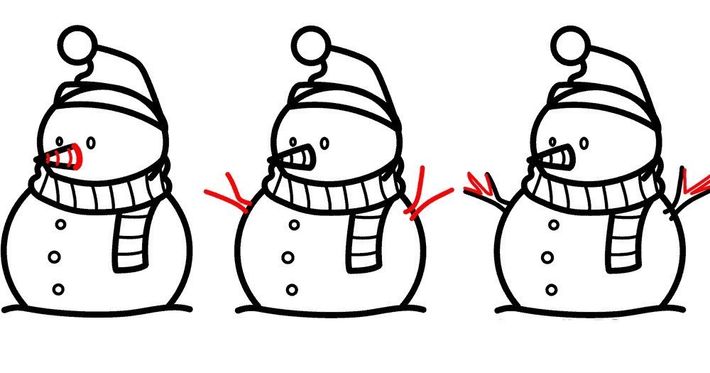 Снеговик рисунок для детей поэтапно легко фото