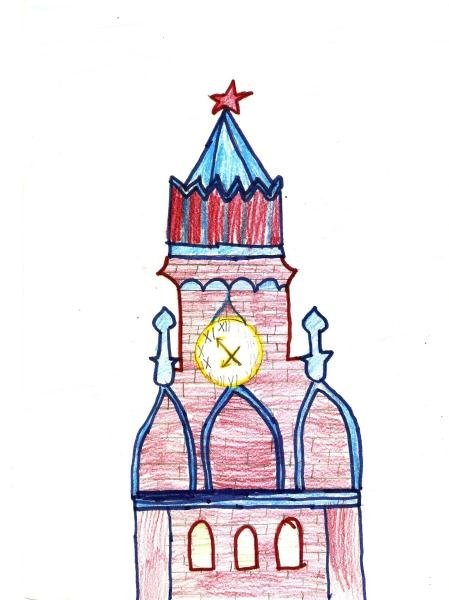 Спасская башня рисунок для детей поэтапно фото