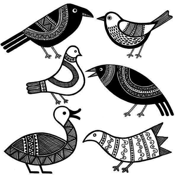 Стилизованные рисунки животных и птиц фото