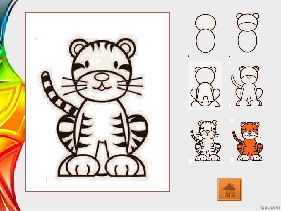 Тигр рисунок детский легкий фото