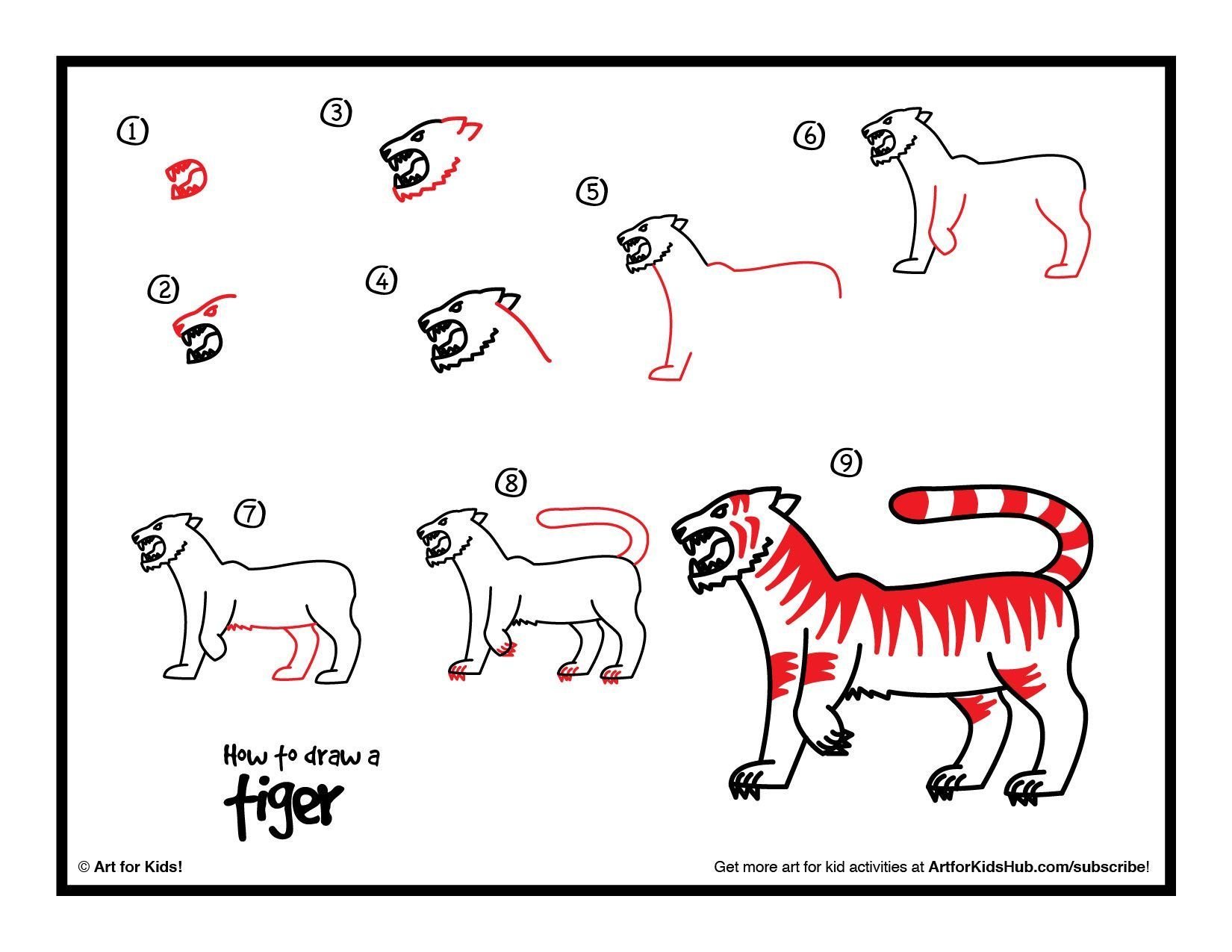 Тигр рисунок для детей поэтапно легко фото