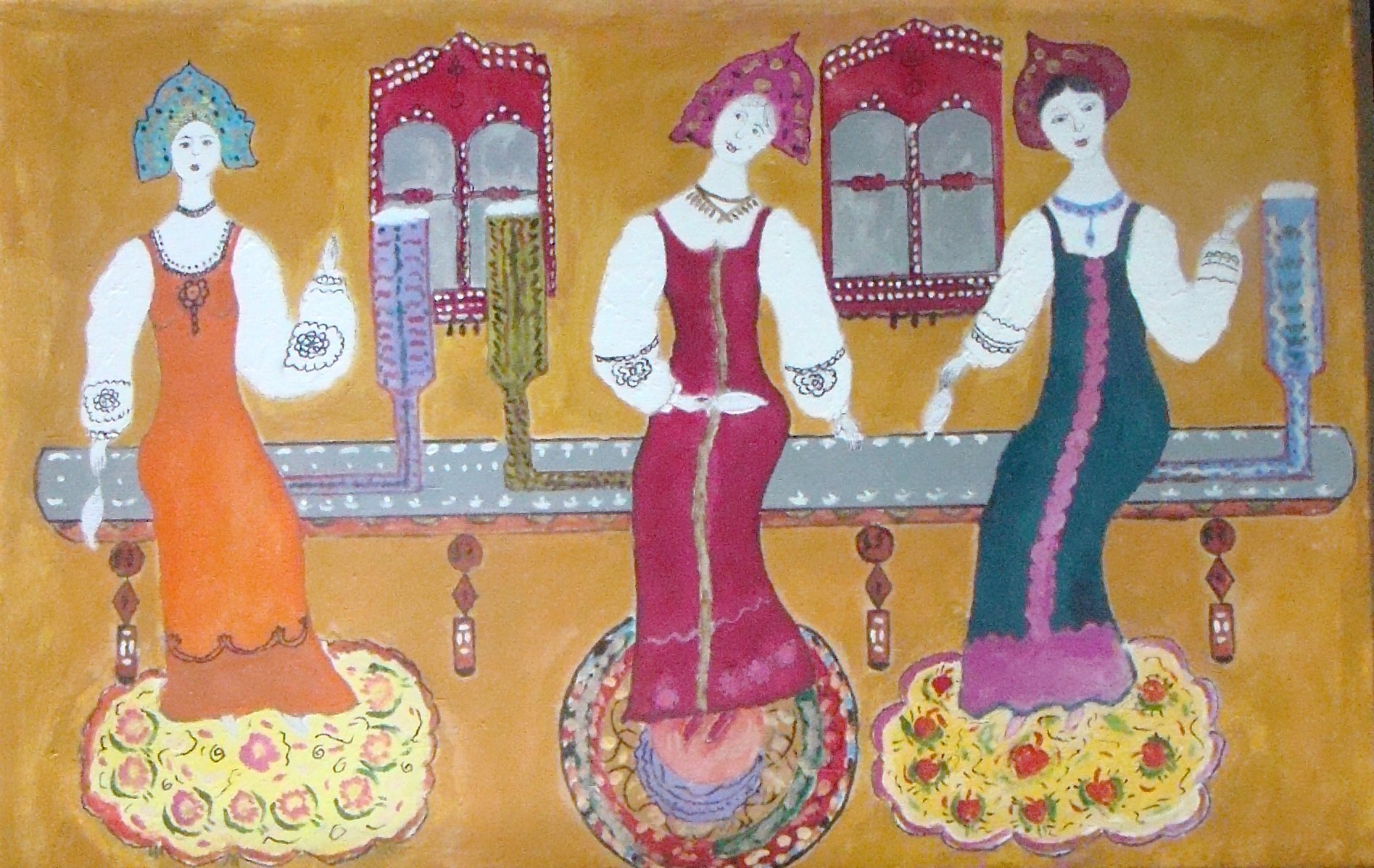 Три девицы под окном рисунок детский фото