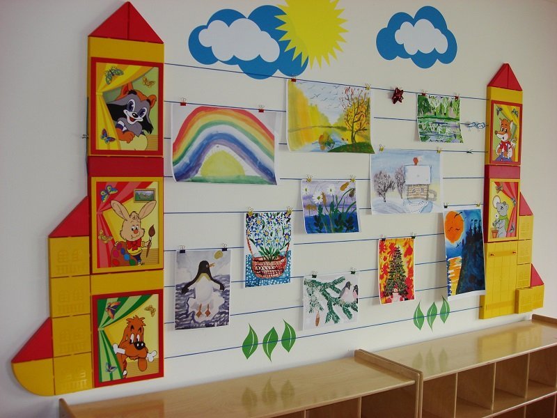 Уголок наши рисунки в детском саду фото