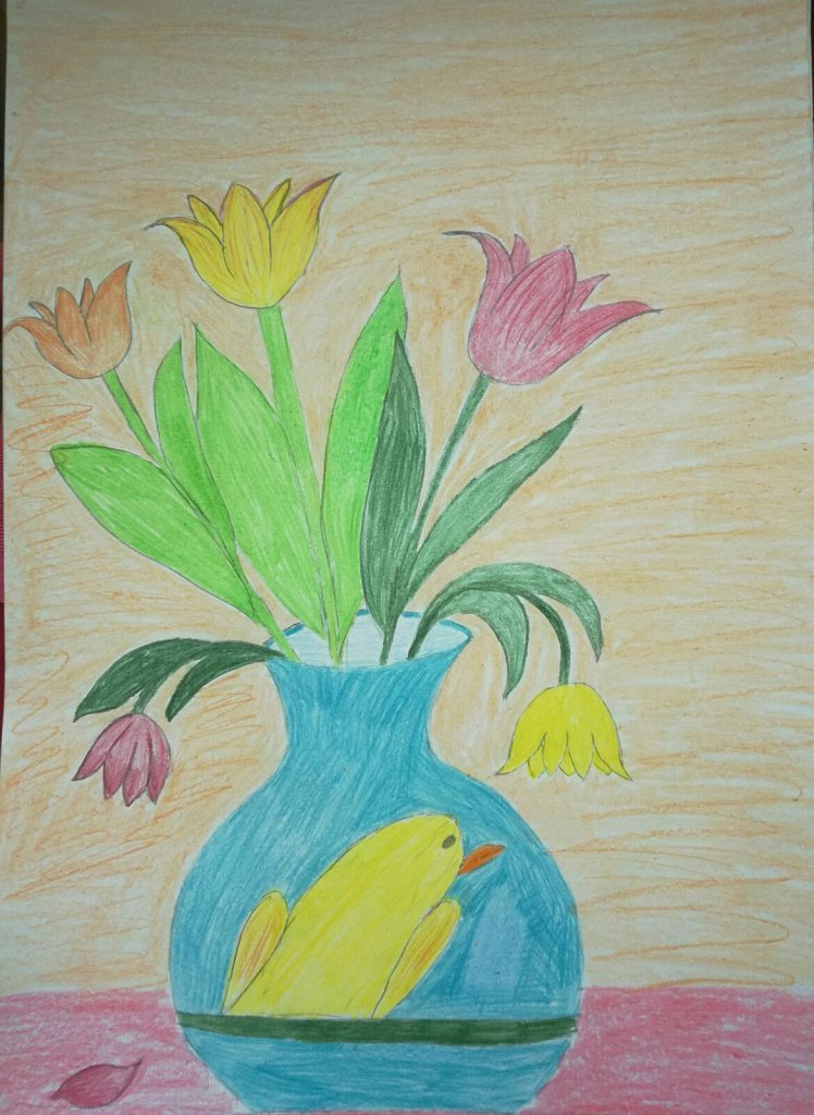 Ваза с цветами детский рисунок фото