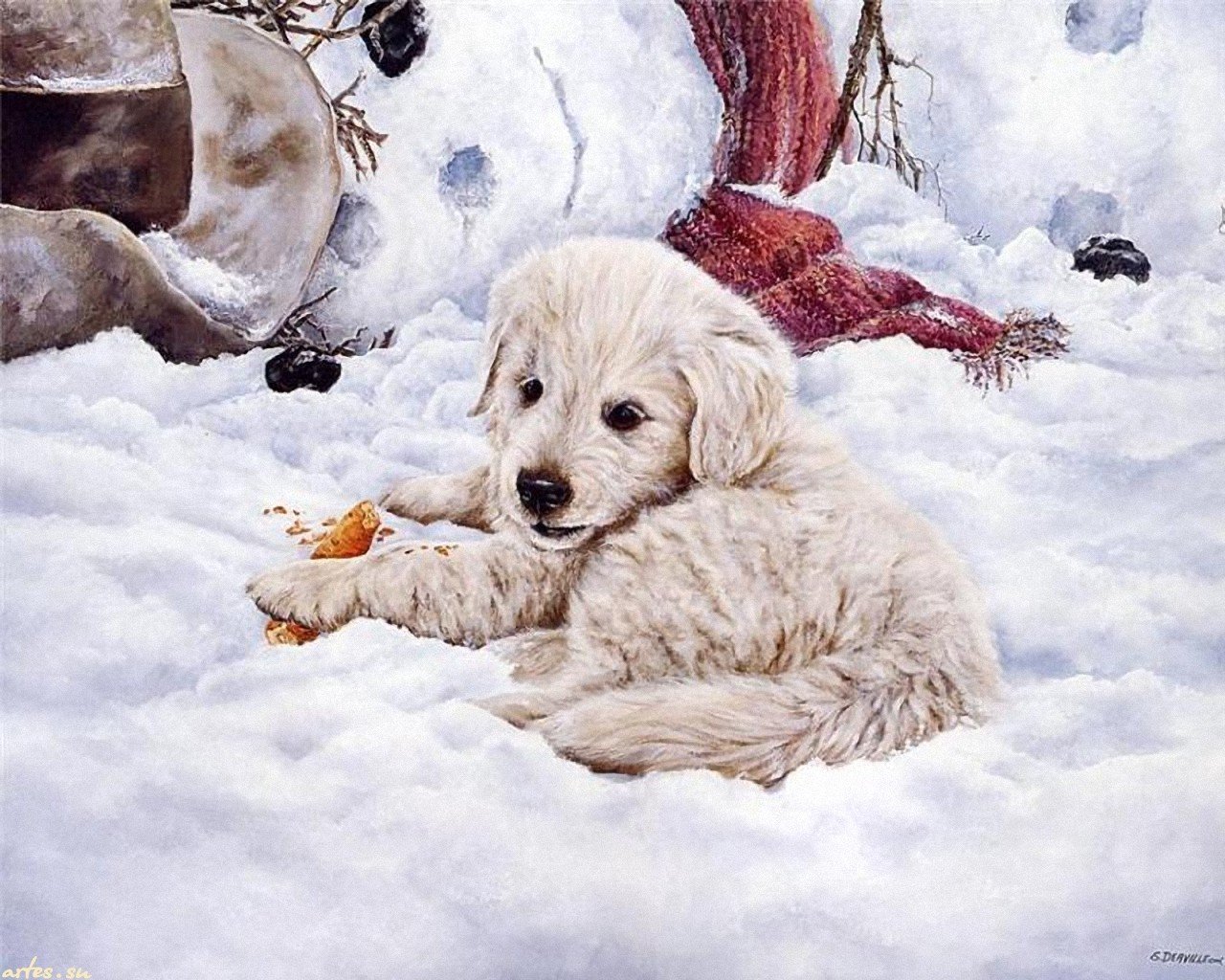 Животное на снегу рисунок фото