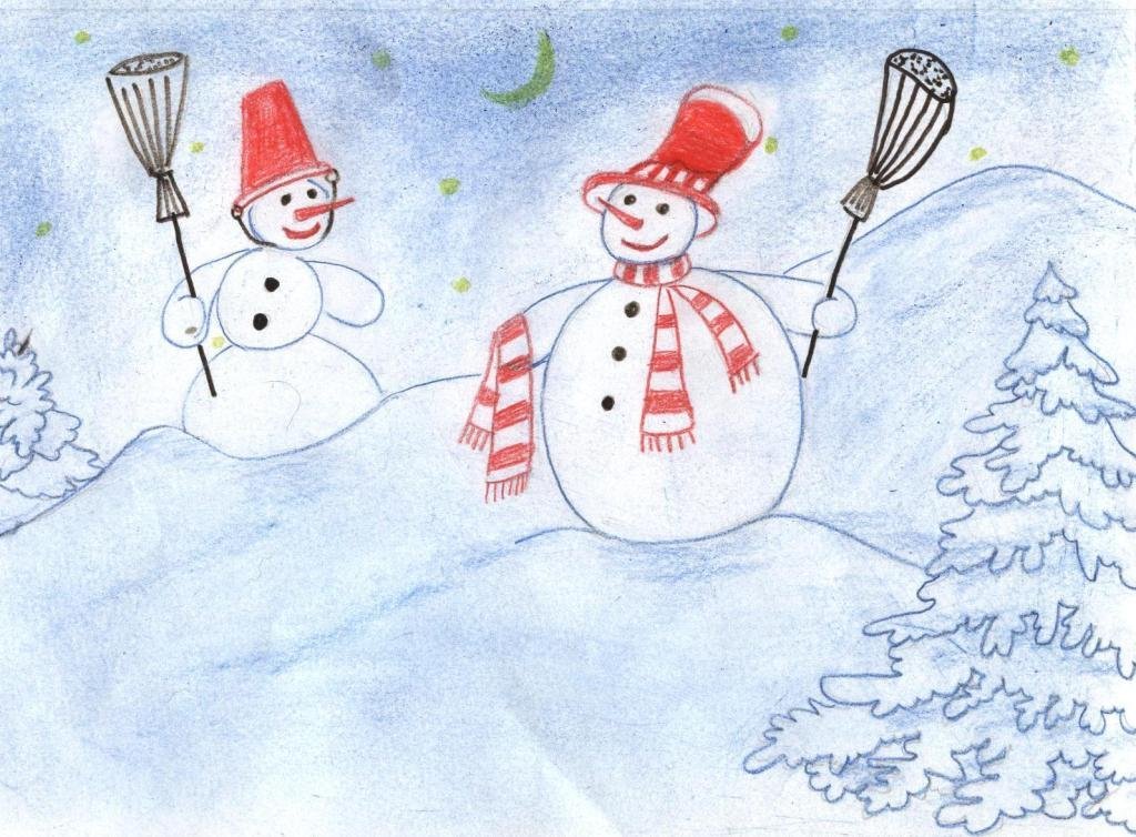Зима детский рисунок простой фото