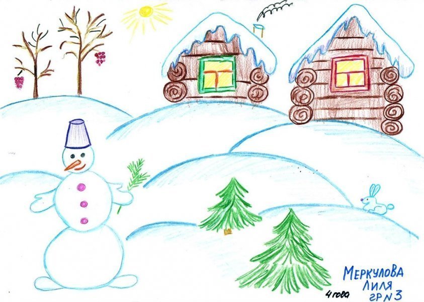 Зимние картинки детские рисунки карандашом легкие фото