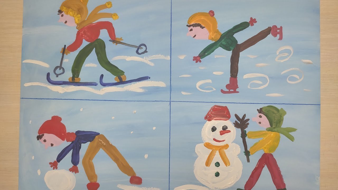 Зимние забавы рисунок карандашом легкий поэтапно для детей фото