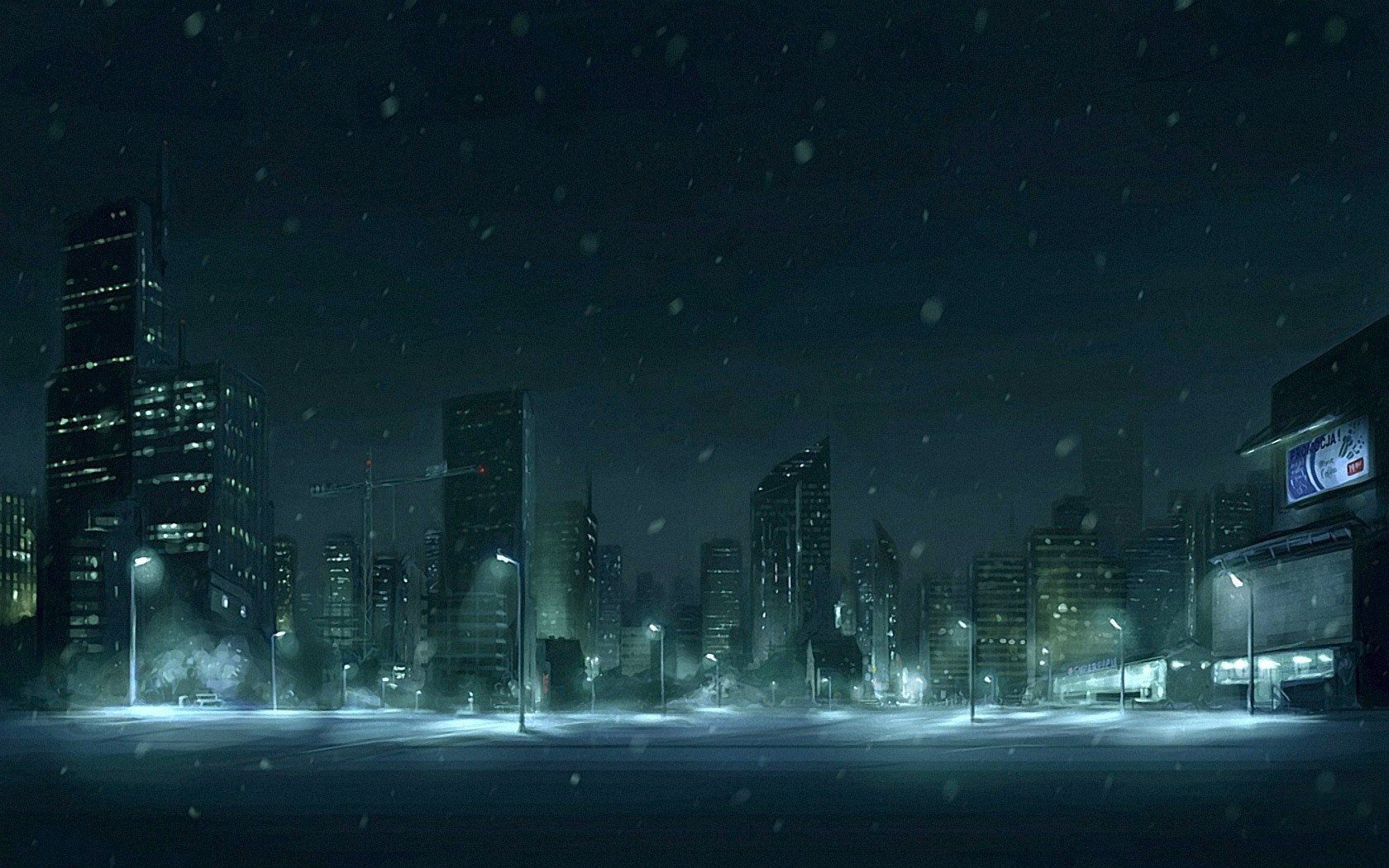 Зимний город аниме обои фото
