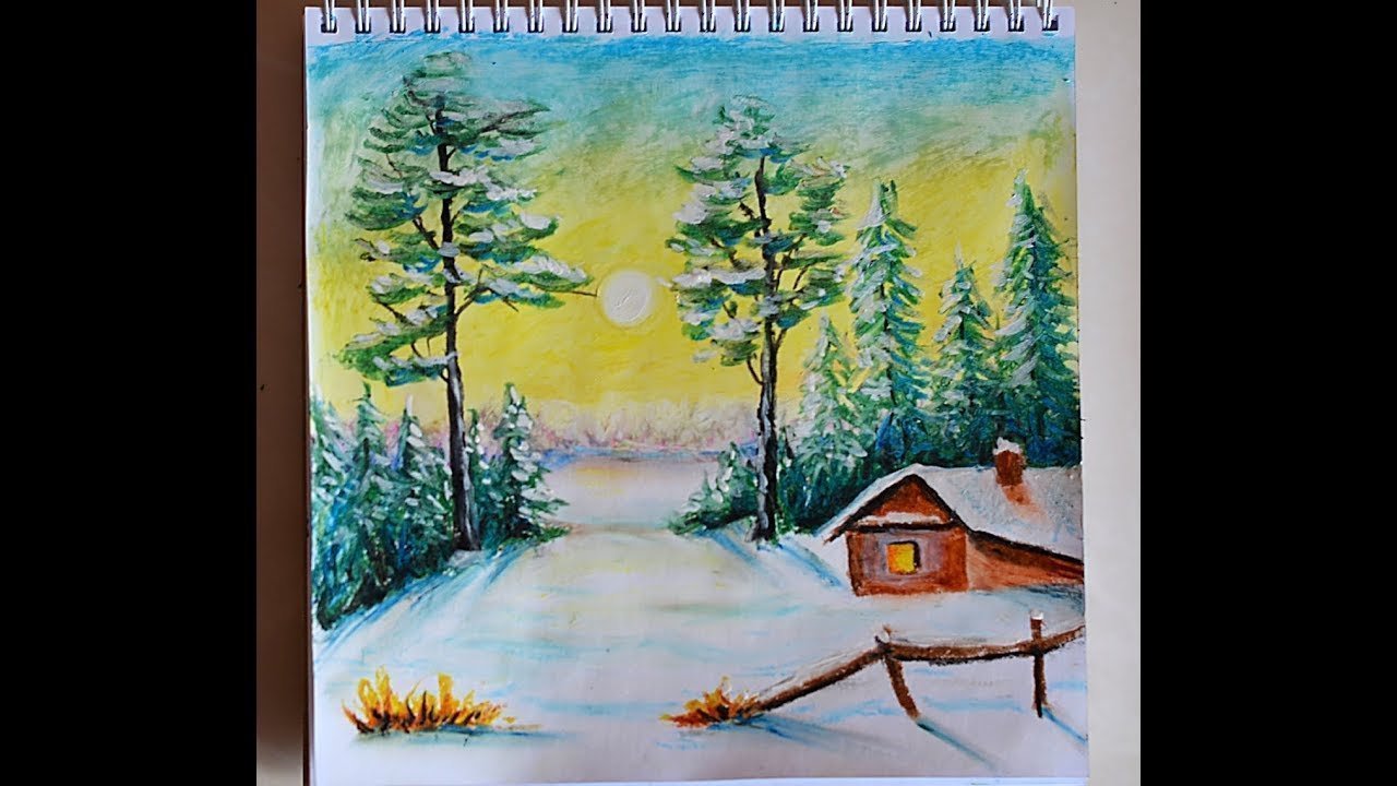 Зимний пейзаж рисунок легкий для детей поэтапно фото