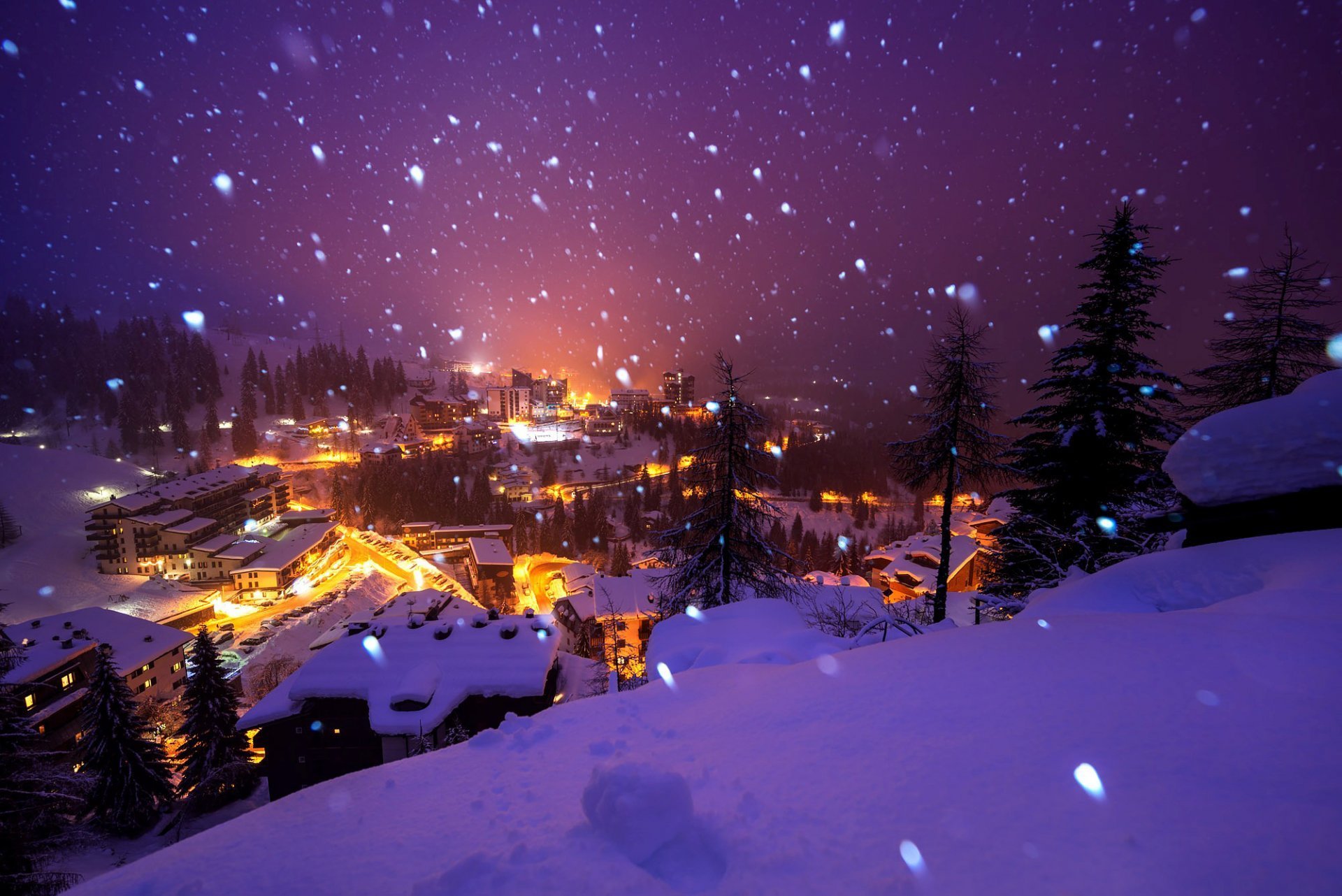 Зимняя ночь в городе обои фото