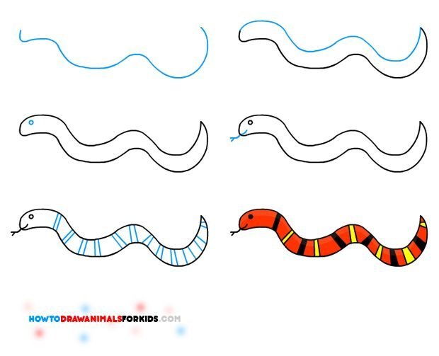Змея рисунок для детей поэтапно фото