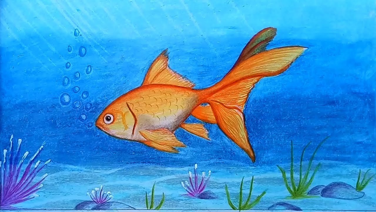 Золотая рыбка рисунок детский фото